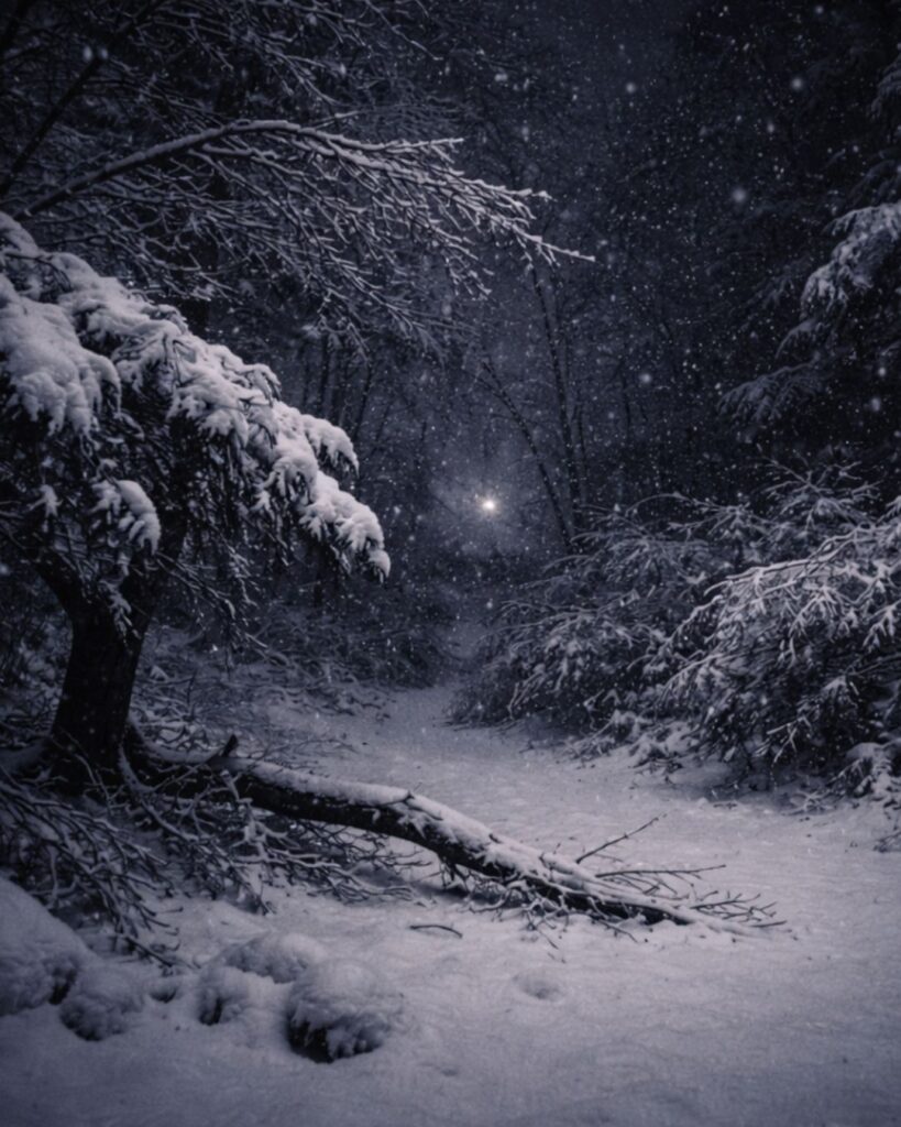 わたぼうし短歌帖「雪の夜　まどろみ際の　闇にして
雪折る音に　眠り遠のく」短歌イメージ画像