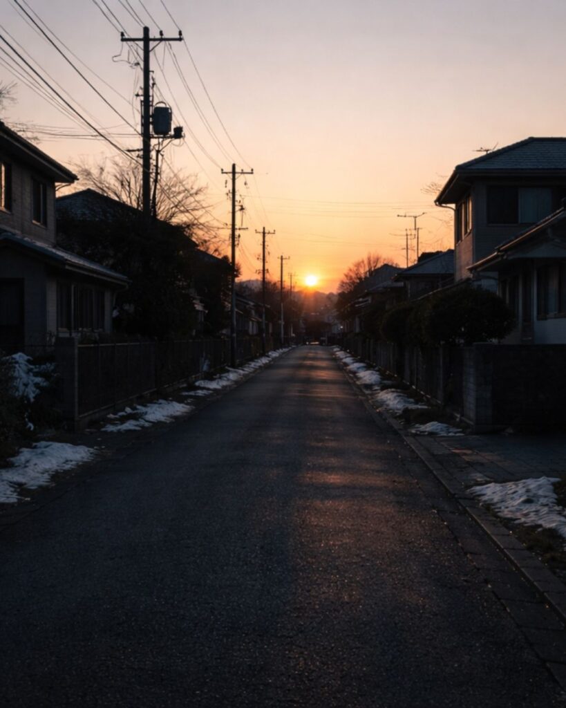 わたぼうし短歌帖「正月の 賑わい過ぎし 沈む陽に
数え末日を 影たたみけり」短歌イメージ画像