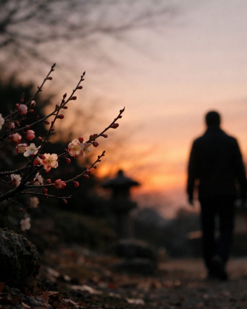 わたぼうし短歌帖「早梅や　風に身を寄せ　紅さして
語らぬままに　香へと近づく」短歌イメージ画像