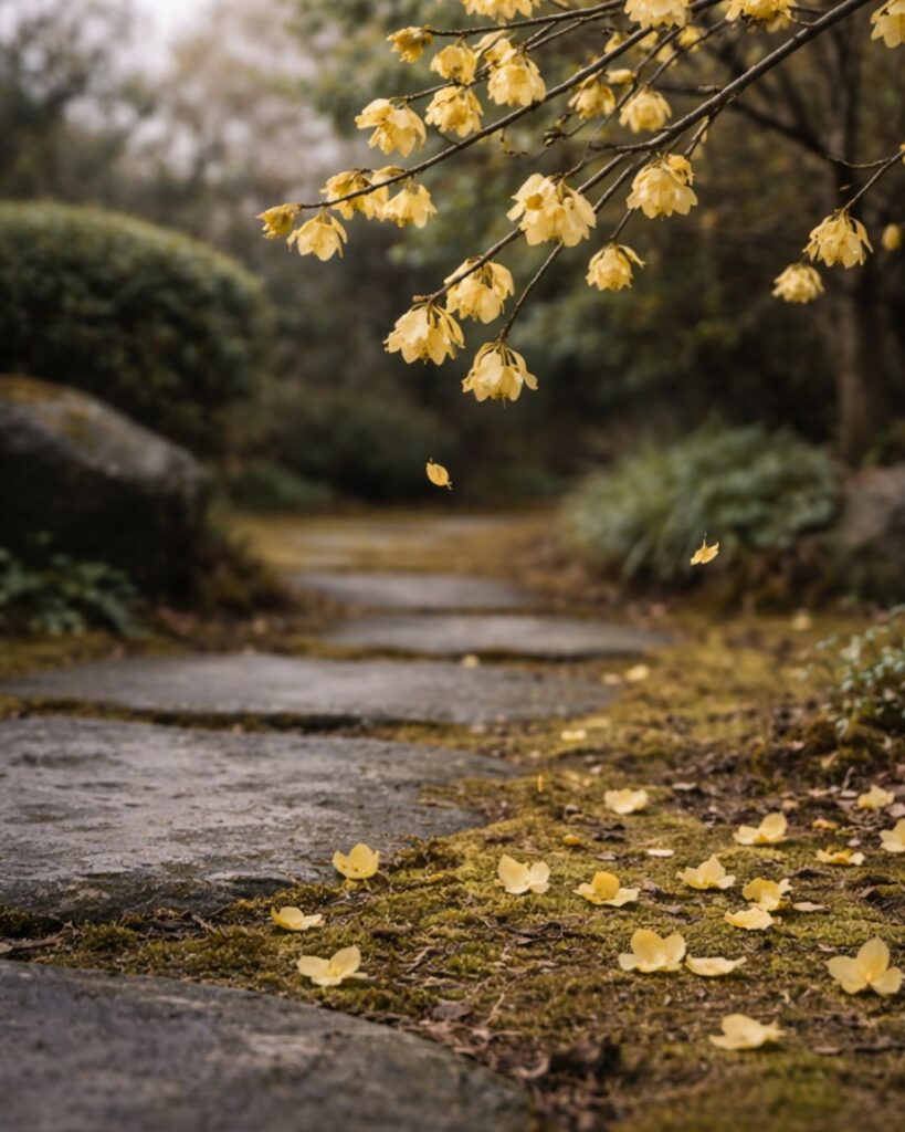 末吉俳句日記「蝋梅や　うつむくままに　散りはじむ」俳句イメージ画像
