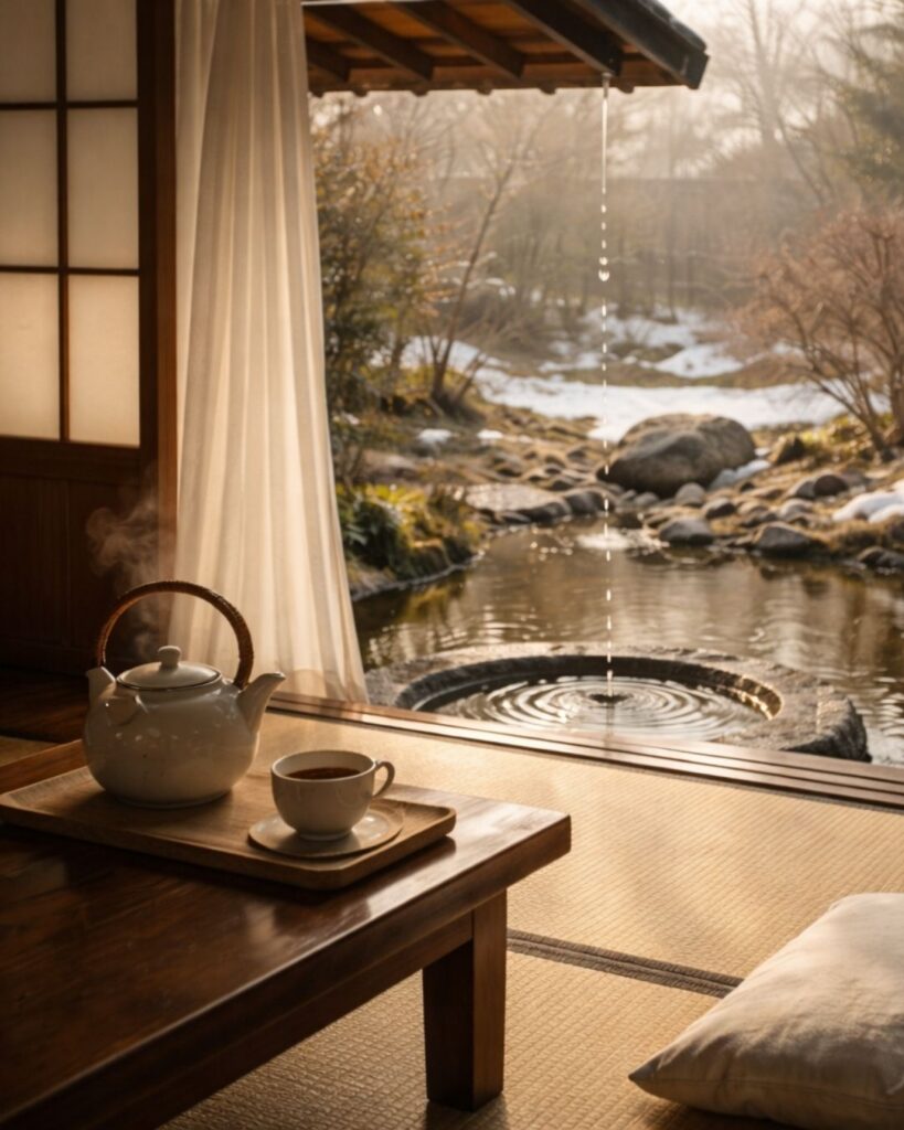 末吉俳句日記「音ひとつ　眠りほどけし　雨水かな」俳句イメージ画像