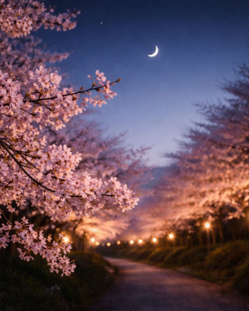 末吉俳句日記「河津桜　見上げる先は　月夜かな」俳句イメージ画像