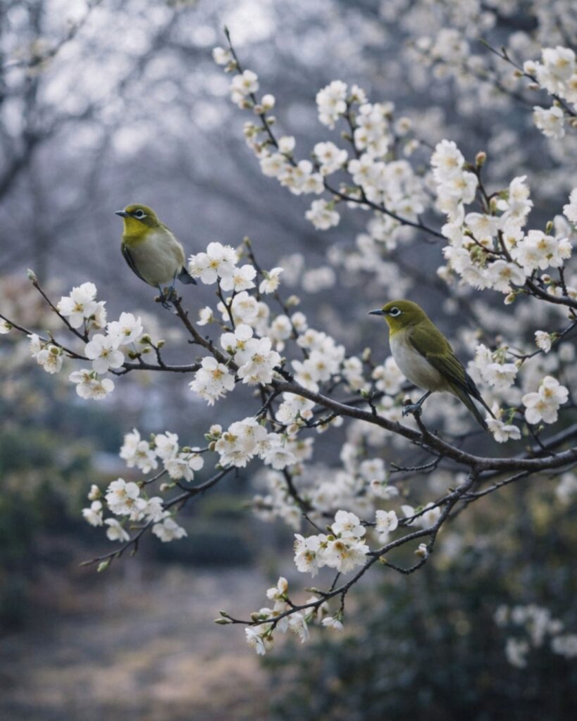 末吉俳句日記「河白梅や 羽の移ろふ 花の間」俳句イメージ画像