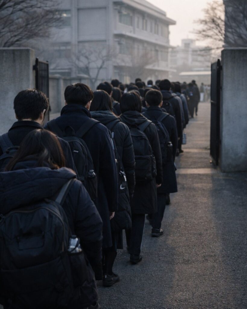 末吉俳句日記「受験子や　門も小さき　列を行く」俳句イメージ画像