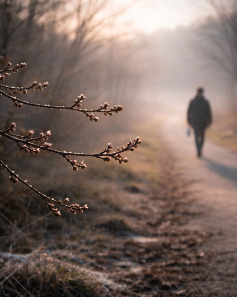 わたぼうし短歌帖「枝先に 止まりし言葉 置きながら
人のみ先へ 春を越えゆく」短歌イメージ画像