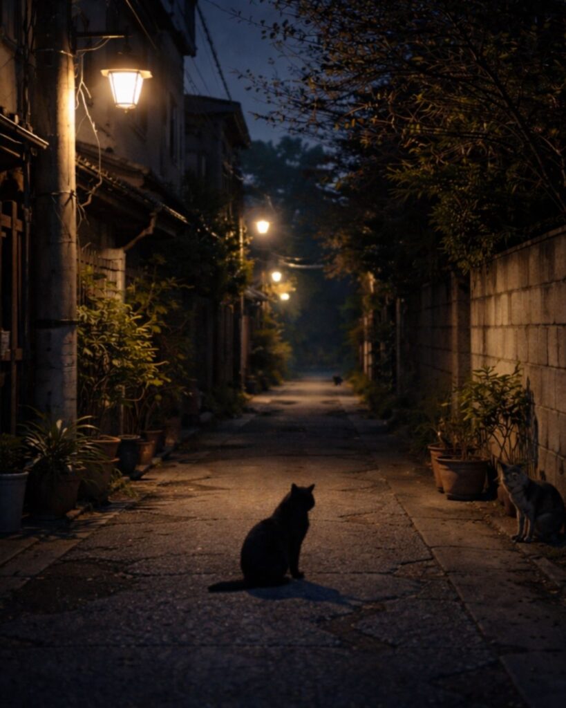 わたぼうし短歌帖「春の夜　見えぬ声ゆき　路地の奥
余寒ふるはす　恋の行方や」短歌イメージ画像