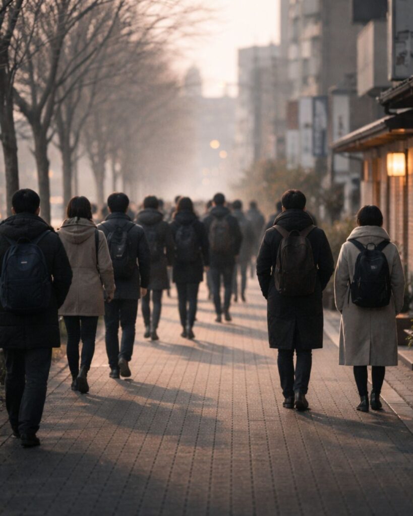わわたぼうし短歌帖「言葉なく　同じ方へと　歩をそろえ
開ける先へ　列はのびゆく」短歌イメージ画像
