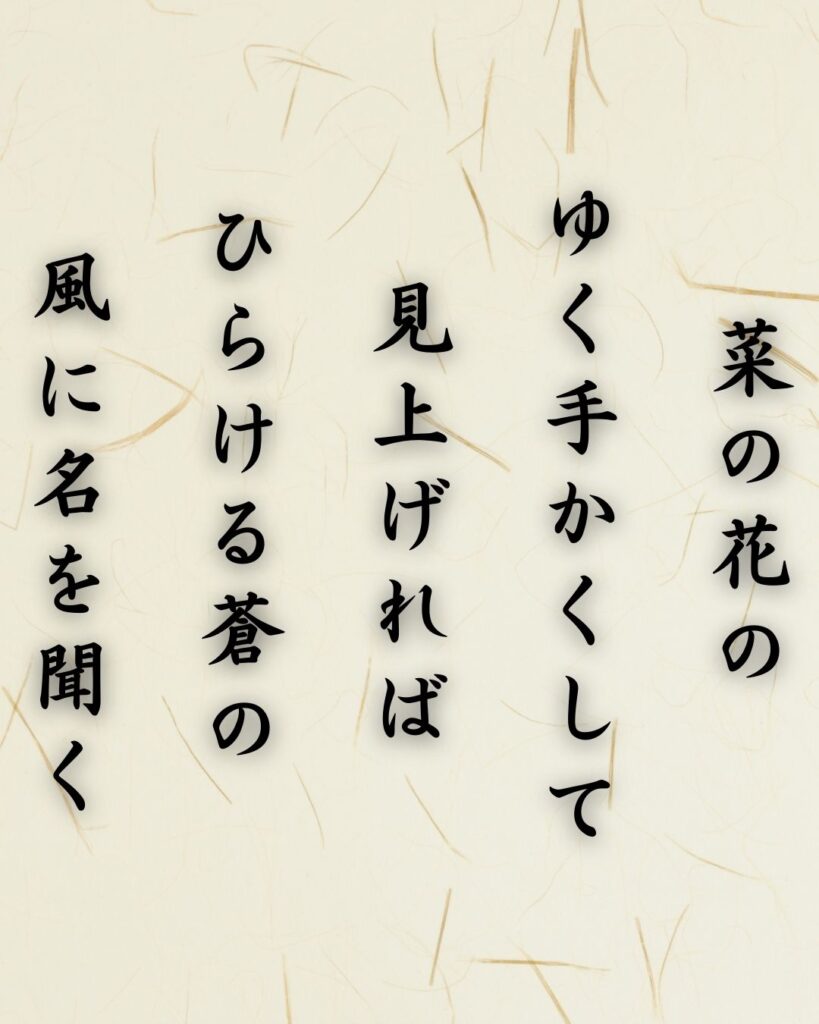 わたぼうし短歌帖「菜の花の　ゆく手かくして　見上げれば
ひらける蒼の　風に名を聞く」短歌テキスト画像