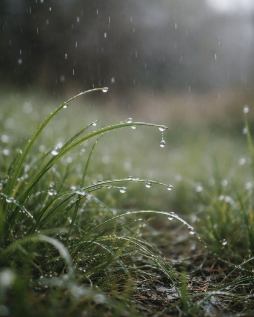 末吉俳句日記「春時雨　葉先かすかに　弾みけり」俳句イメージ画像