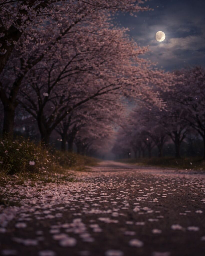 末吉俳句日記「散る花の　満ちゆく月や　色ほのか」俳句イメージ画像