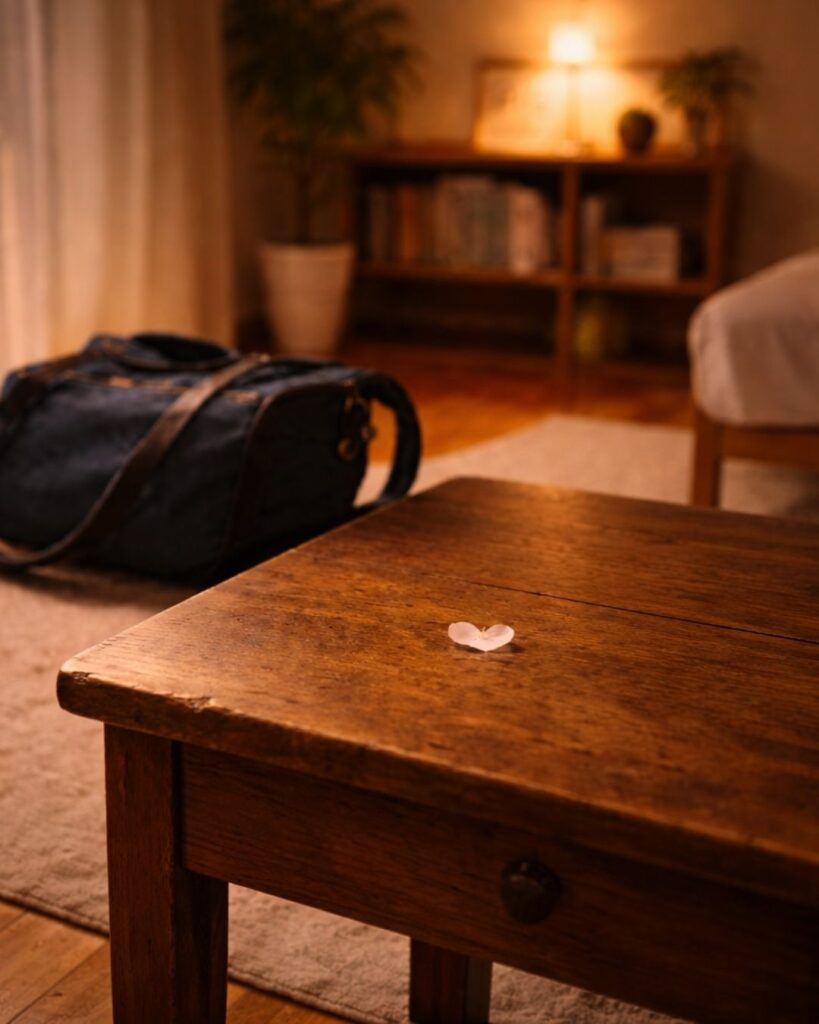 わたぼうし短歌帖「部屋ひとり 鞄を置けば ひとひらの
桜こぼれて ふとやはらぎぬ」短歌イメージ画像