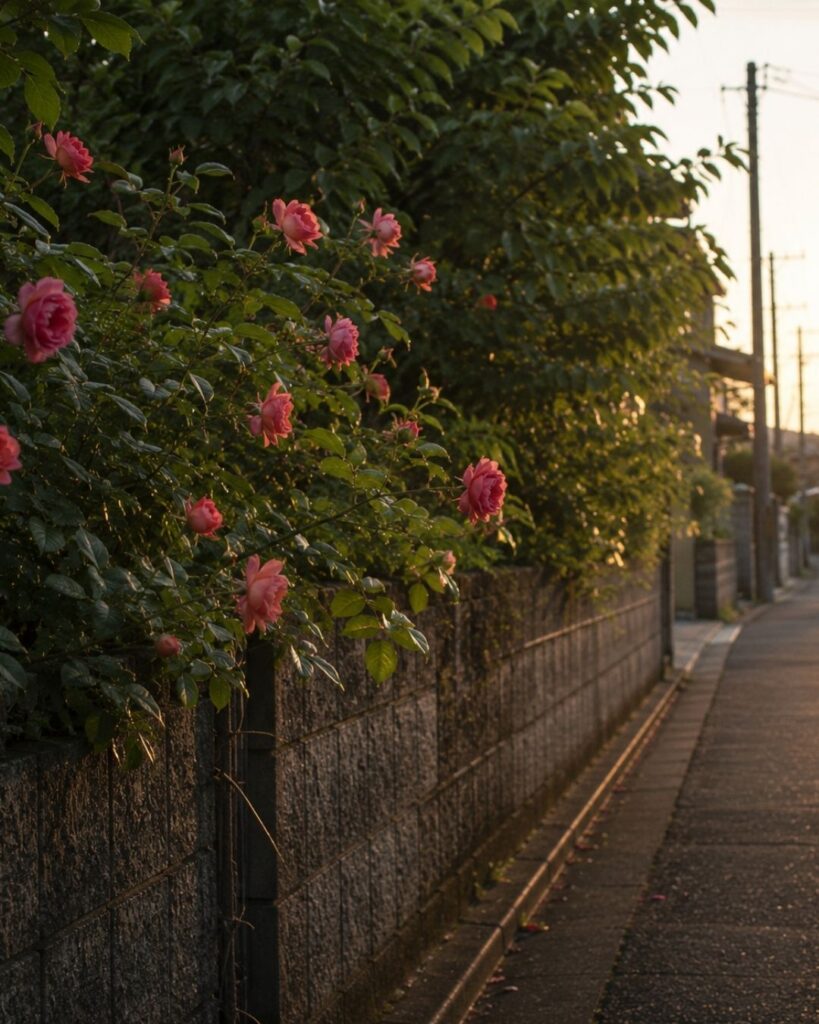 末吉俳句日記「薔薇の香や　道草めける　垣根かな」俳句イメージ画像