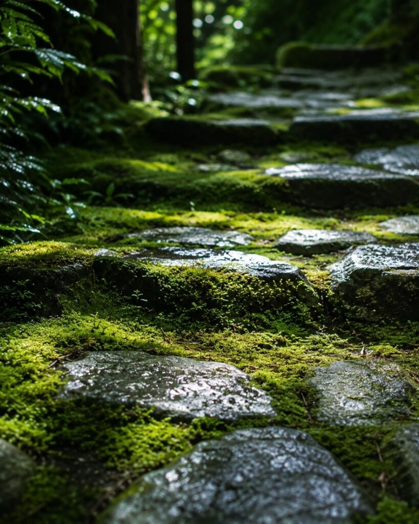 わたぼうし短歌帖「石段の　すきまの緑　たどりゆき
風は立夏の　手前を吹けり」短歌イメージ画像