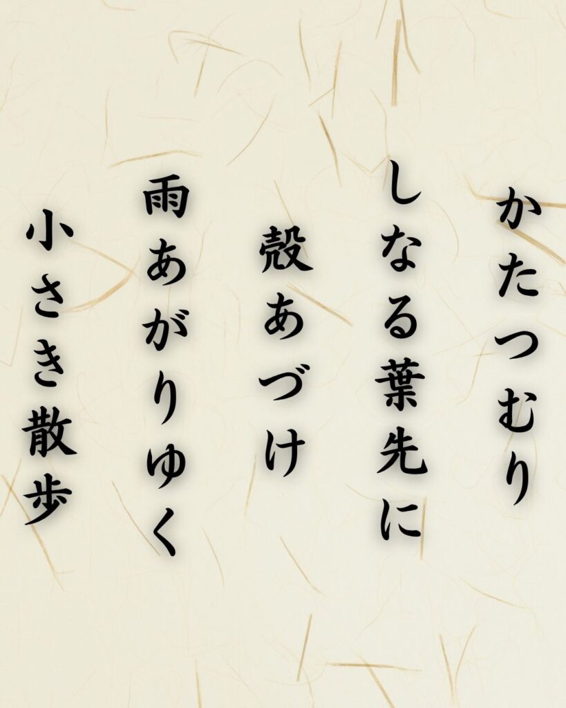 わたぼうし短歌帖「かたつむり　しなる葉先に　殻あづけ
雨あがりゆく　小さき散歩」短歌テキスト画像