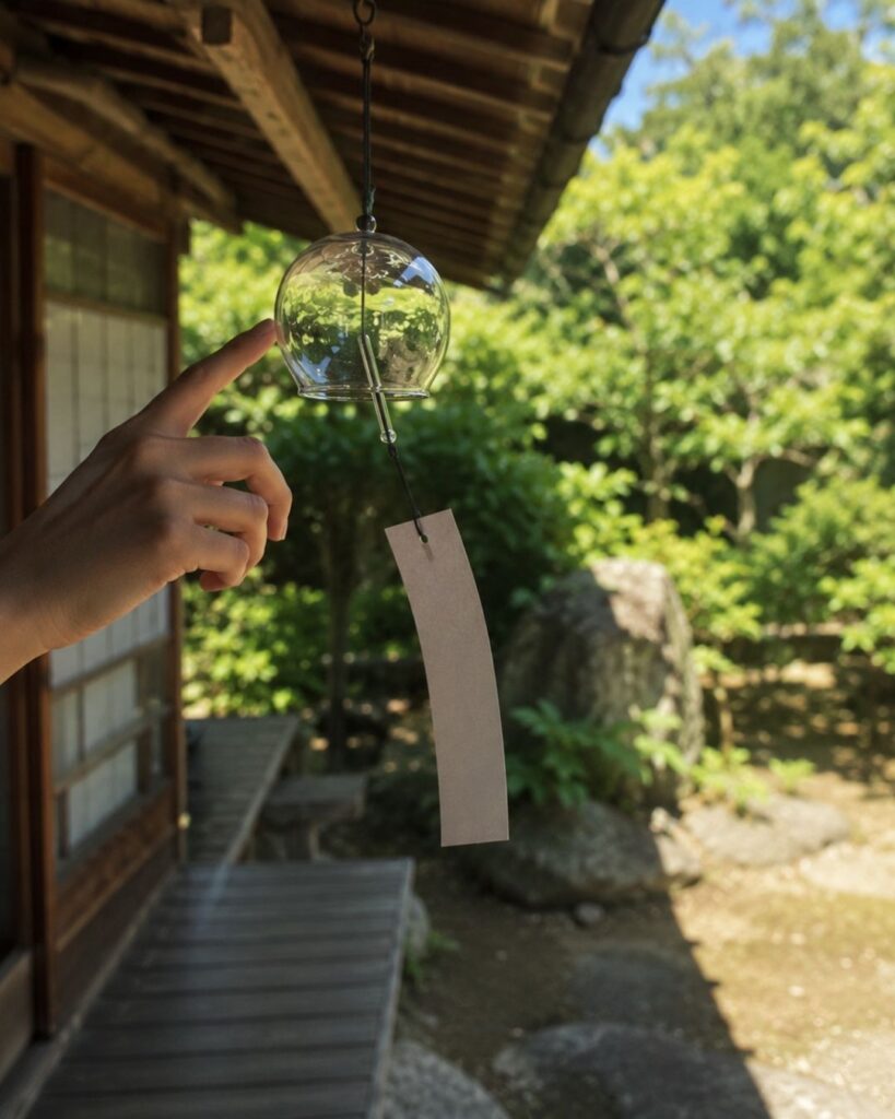 末吉俳句日記「風鈴や　指の一音　庭へ消ゆ」俳句イメージ画像