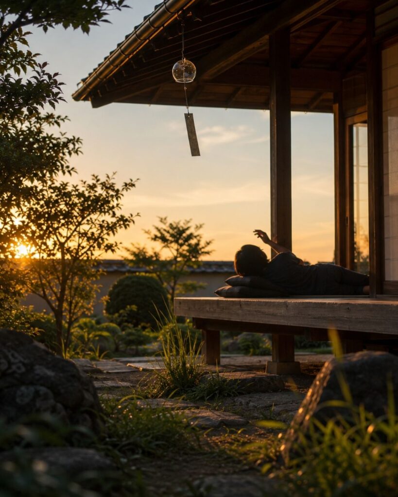 わたぼうし短歌帖「風鈴を 指ではじいて そのままに
音ほどけゆく 夏の夕暮れ」短歌イメージ画像