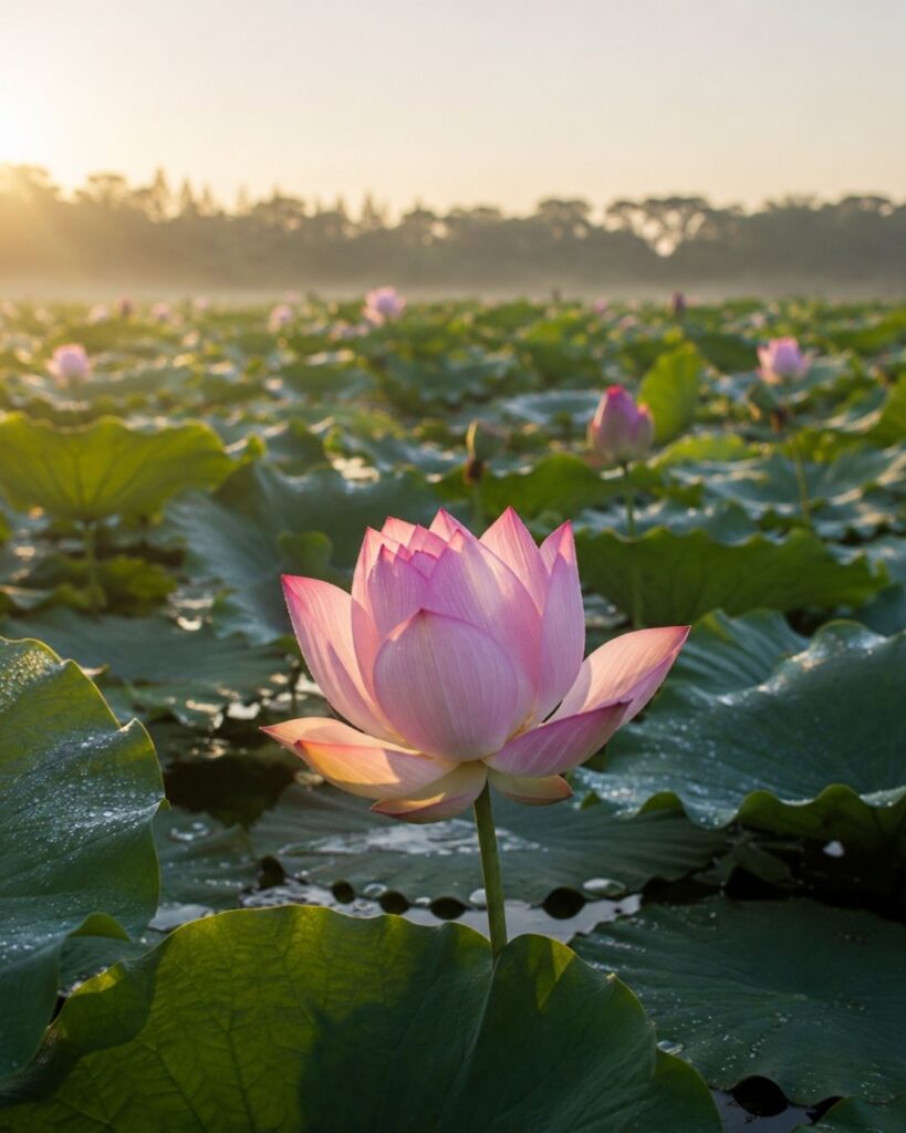 末吉俳句日記「蓮の花 朝日さわりて 影ほどく」俳句イメージ画像