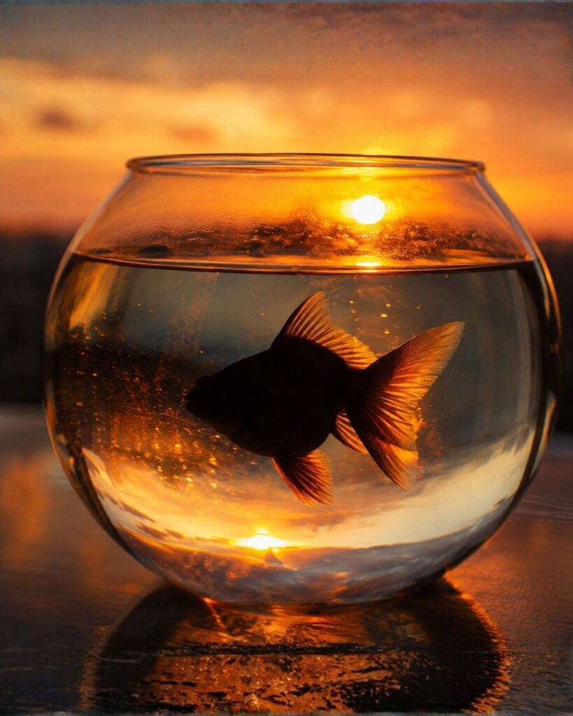 わたぼうし短歌帖「夕暮れて ことばなき日の 金魚鉢
今日も影のみ 揺れてゐたりし」短歌イメージ画像
