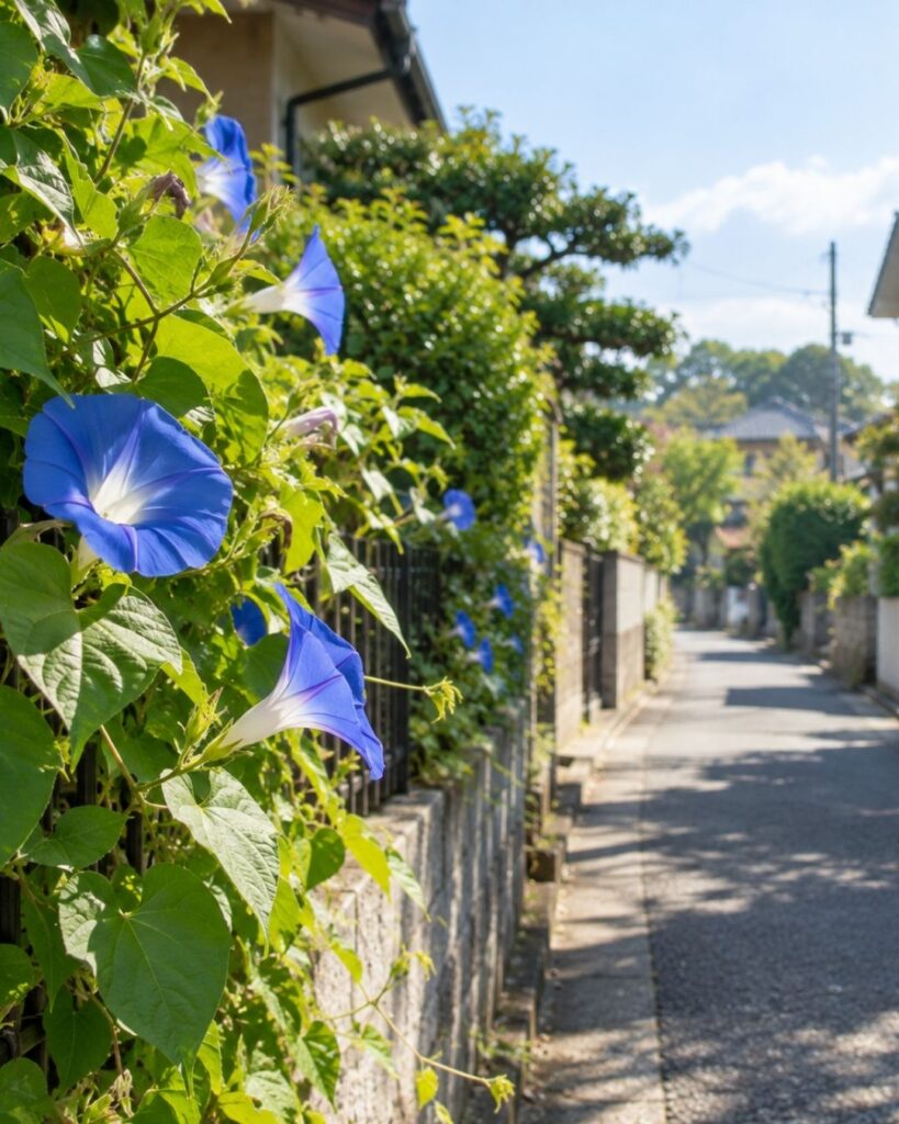末吉俳句日記「朝顔や　通い路のぞく　葉のそよぎ」俳句イメージ画像