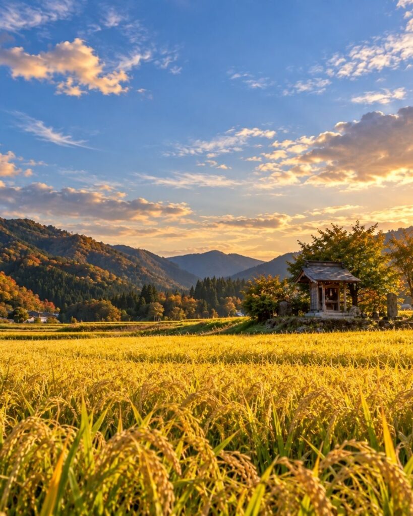 末吉俳句日記「秋空や 祠ぽつんと 稲の波」俳句イメージ画像