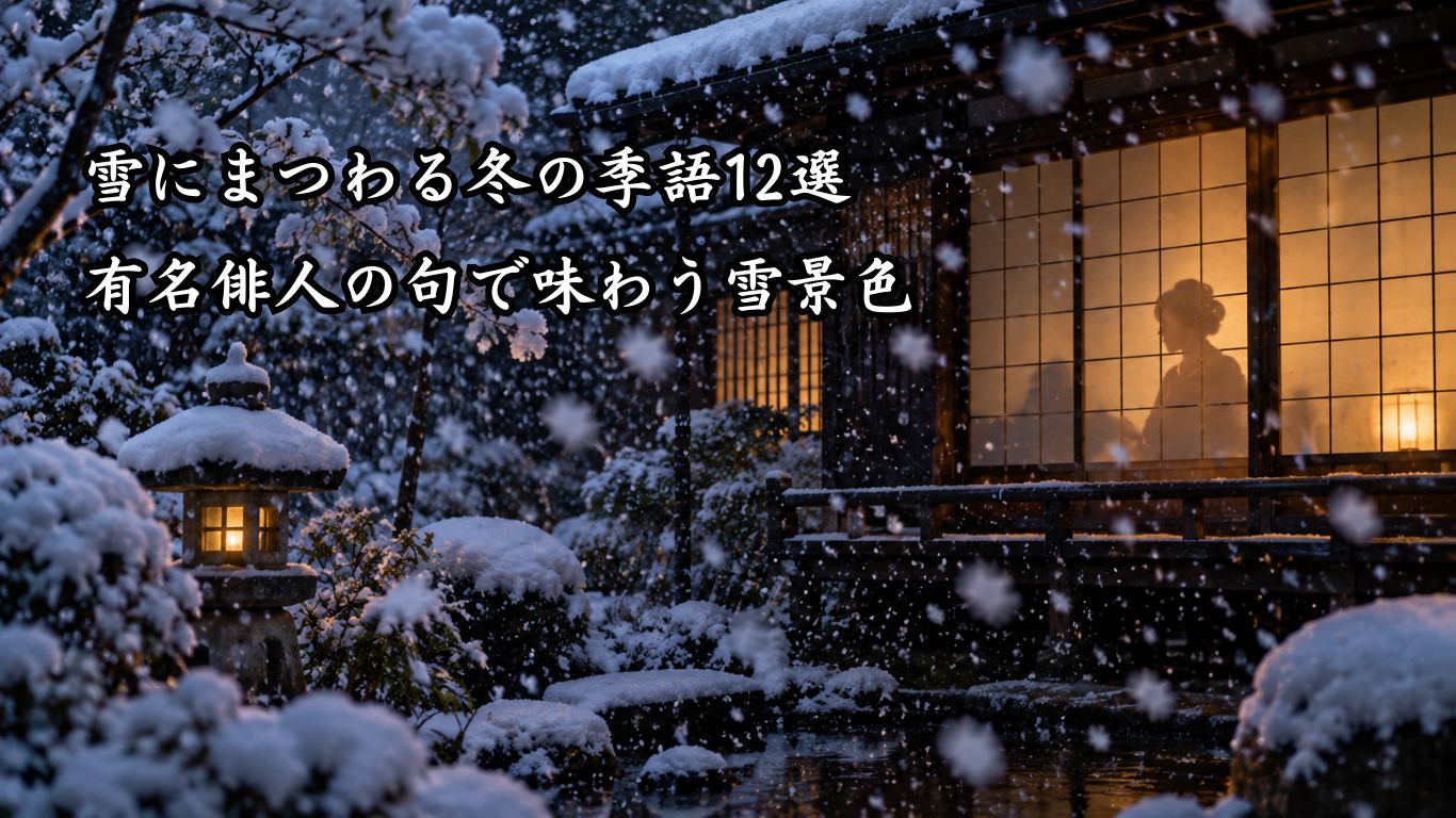 雪にまつわる冬の季語12選｜有名俳人の句で味わう雪景色『牡丹雪　その夜の妻の　にほふかな』石田波郷の俳句のイメージイラスト画像